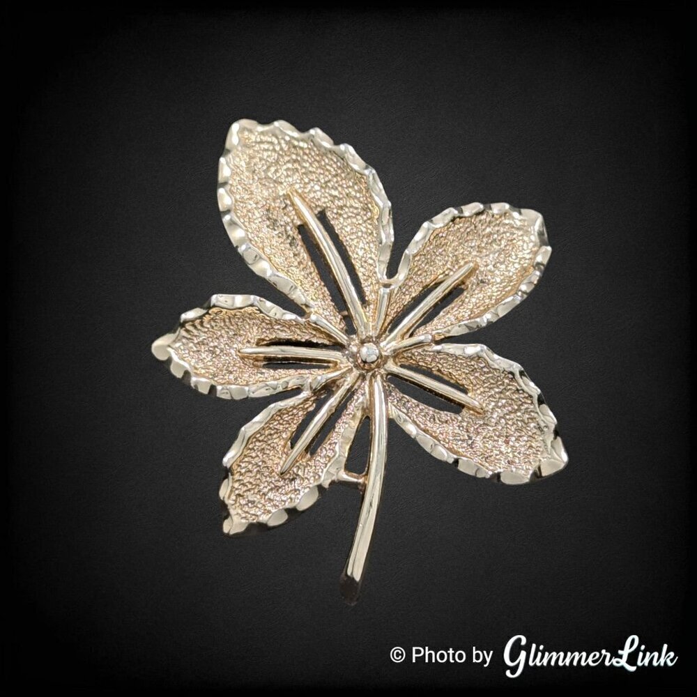 Vintage 1960s Sarah Coventry Gold Tone Textured Leaf Brooch Pin